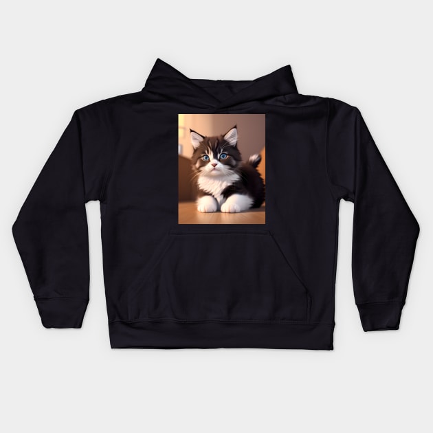 Adorable Kitten - Modern digital art Kids Hoodie by Ai-michiart